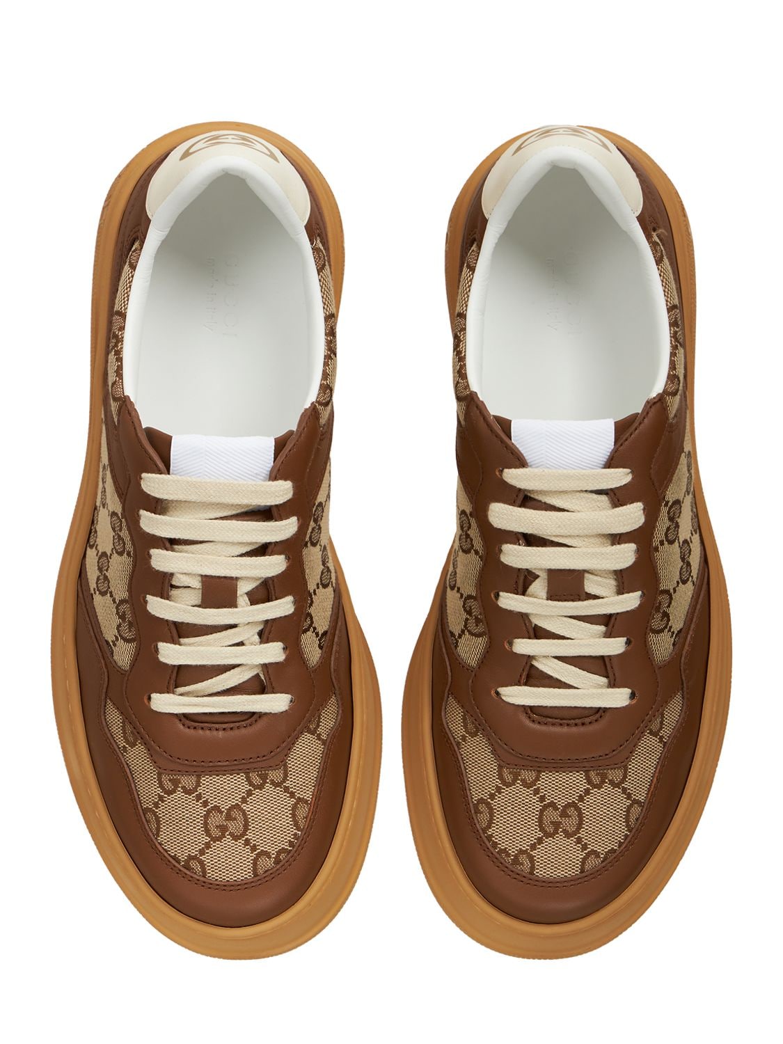 Shop Gucci 50mm Chunky B Canvas & Leather Sneakers In Beige,brown