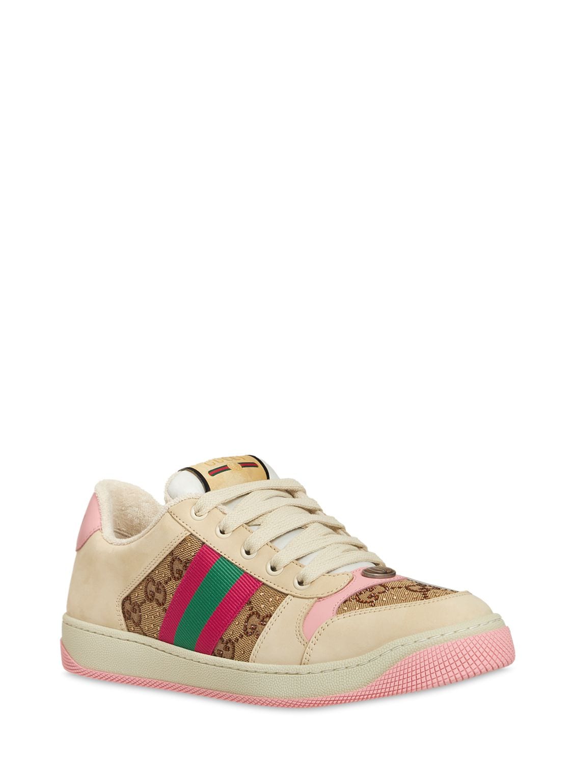 Shop Gucci 30mm Screener Embellished Sneakers In Off-white,beige