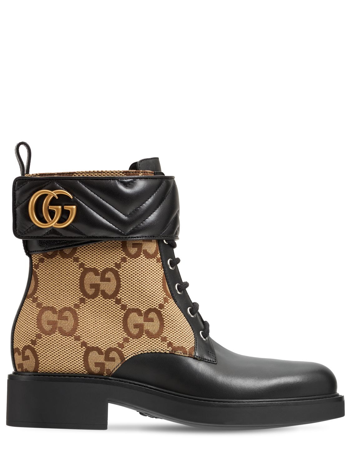 Shop Gucci 40mm Marmont Canvas & Leather Ankle Boot In Black,beige