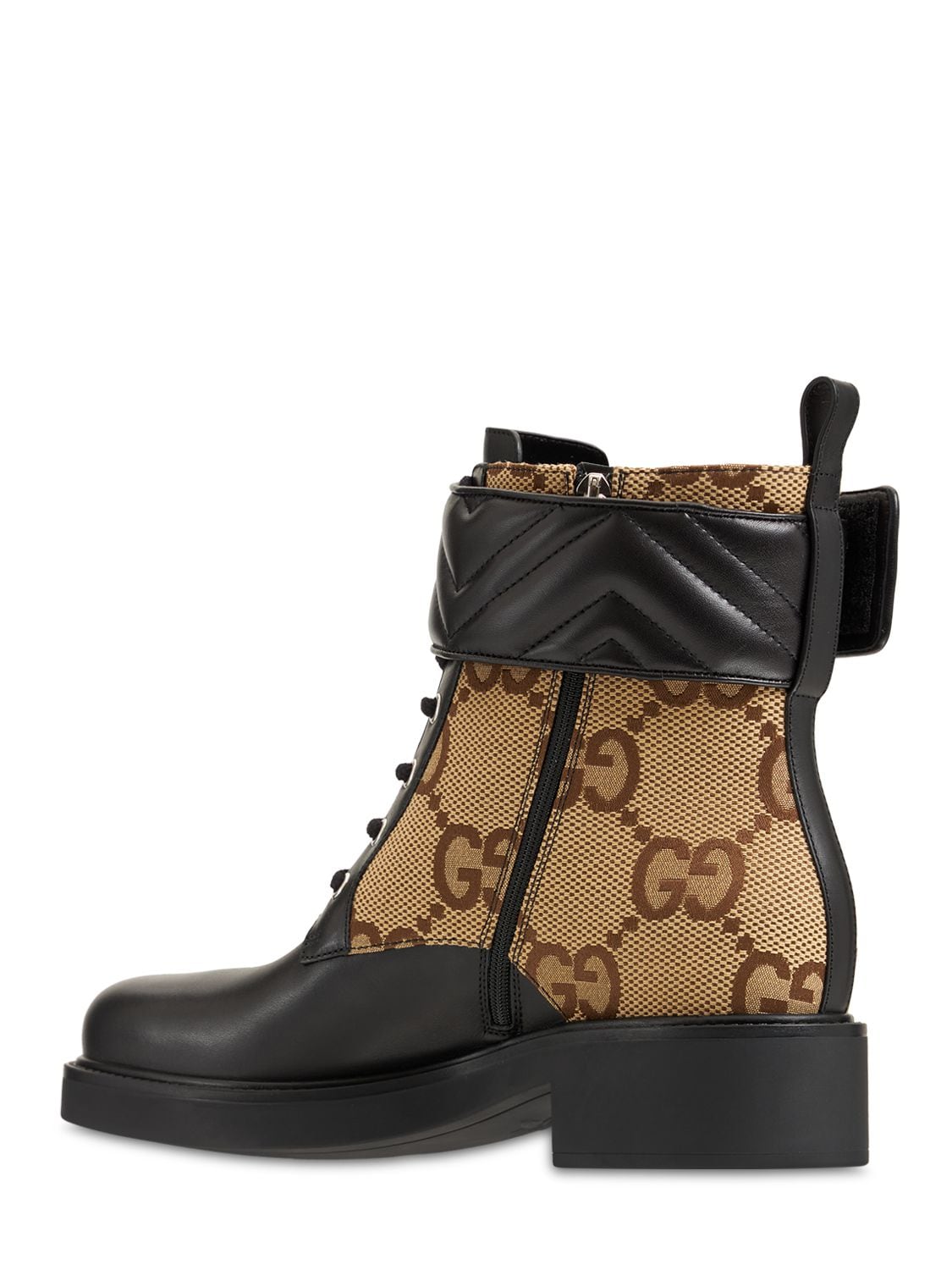 Shop Gucci 40mm Marmont Canvas & Leather Ankle Boot In Black,beige