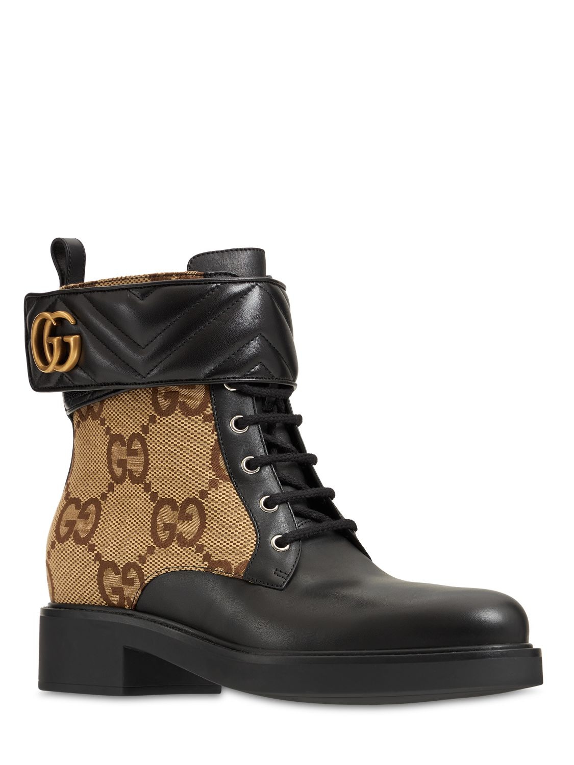 Shop Gucci 40mm Marmont Canvas & Leather Ankle Boot In Black,beige