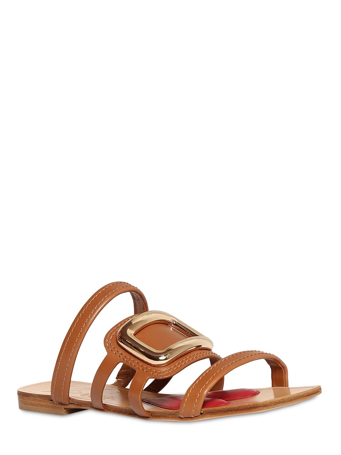 Roger Vivier Gladiator Leather Buckle Flat Sandals In Brown | ModeSens