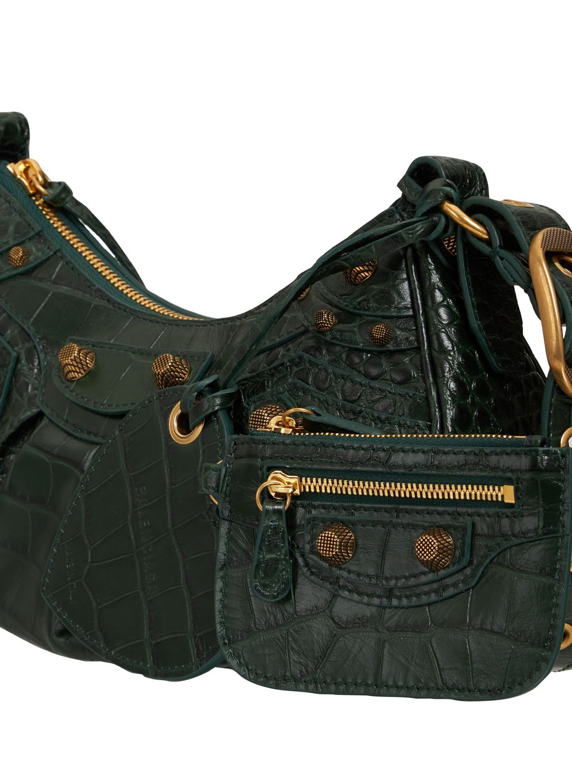 Shop Balenciaga Xs Le Cagole Embossed Leather Bag In Forest Green