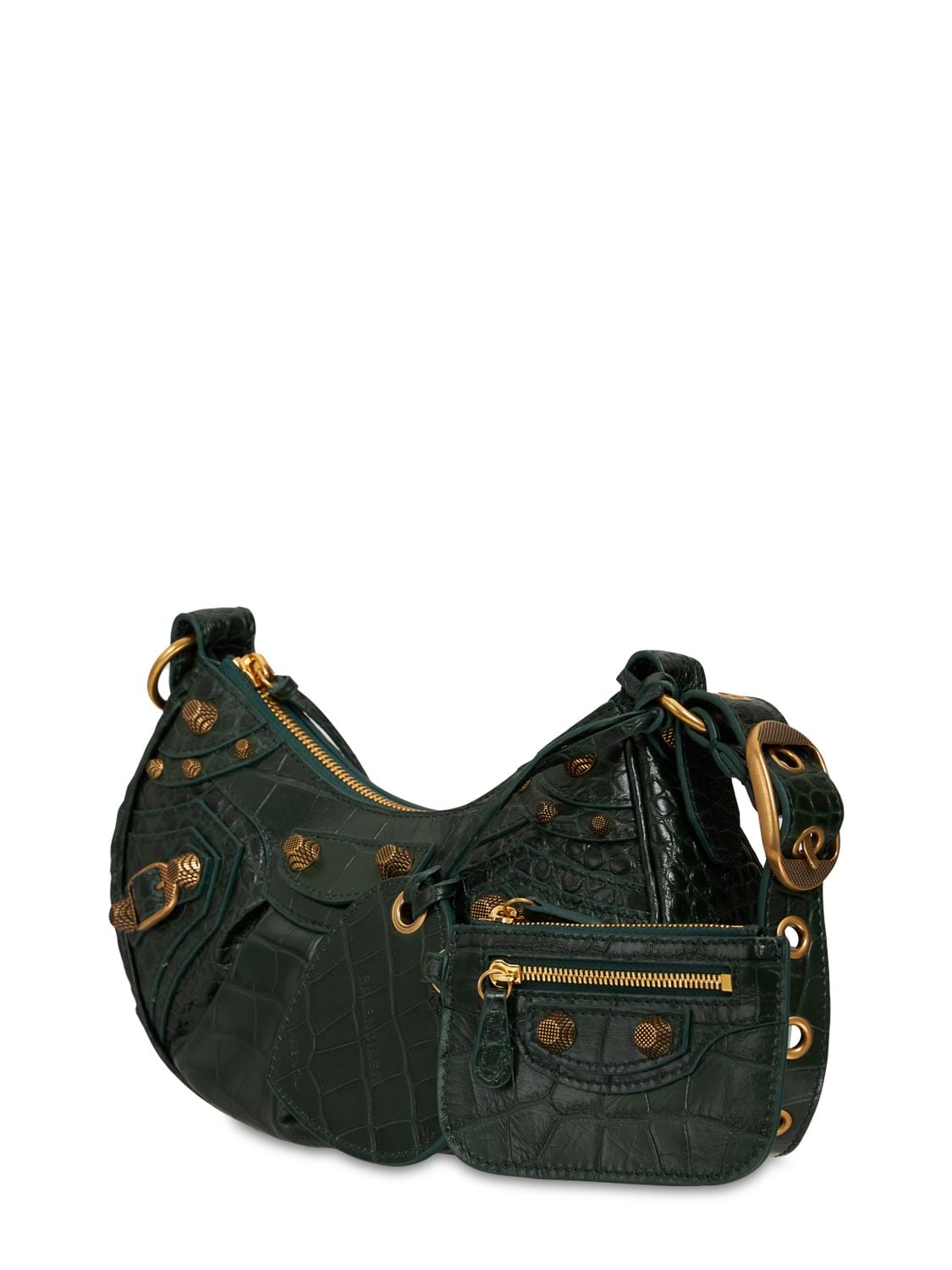 Shop Balenciaga Xs Le Cagole Embossed Leather Bag In Forest Green