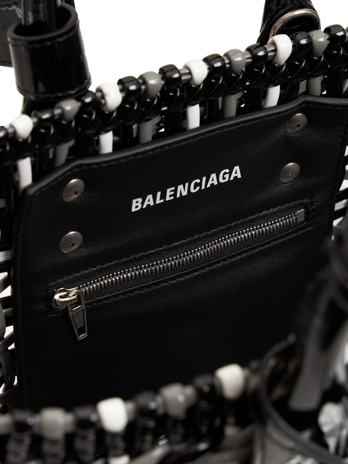 Shop Balenciaga Xs Bistrot Basket Bag In Black,white