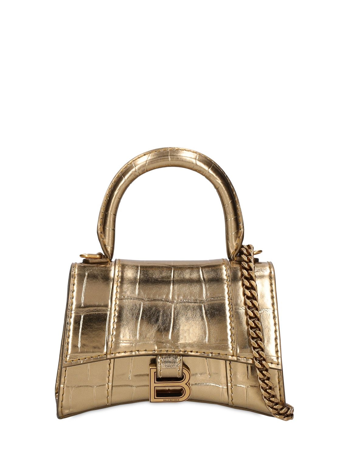 Balenciaga Mini Hourglass Croc Embossed Leather Bag In 골드 | ModeSens