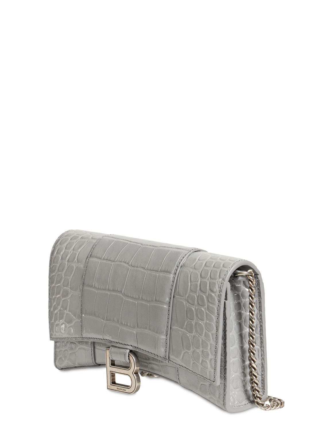 Shop Balenciaga Hourglass Embossed Leather Chain Wallet In