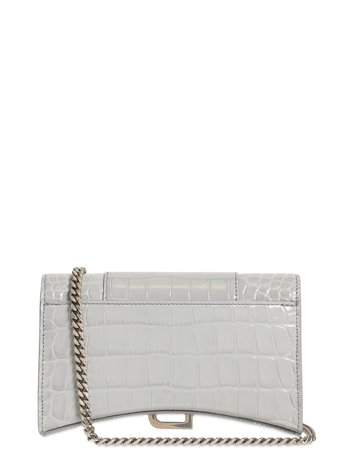 Shop Balenciaga Hourglass Embossed Leather Chain Wallet In