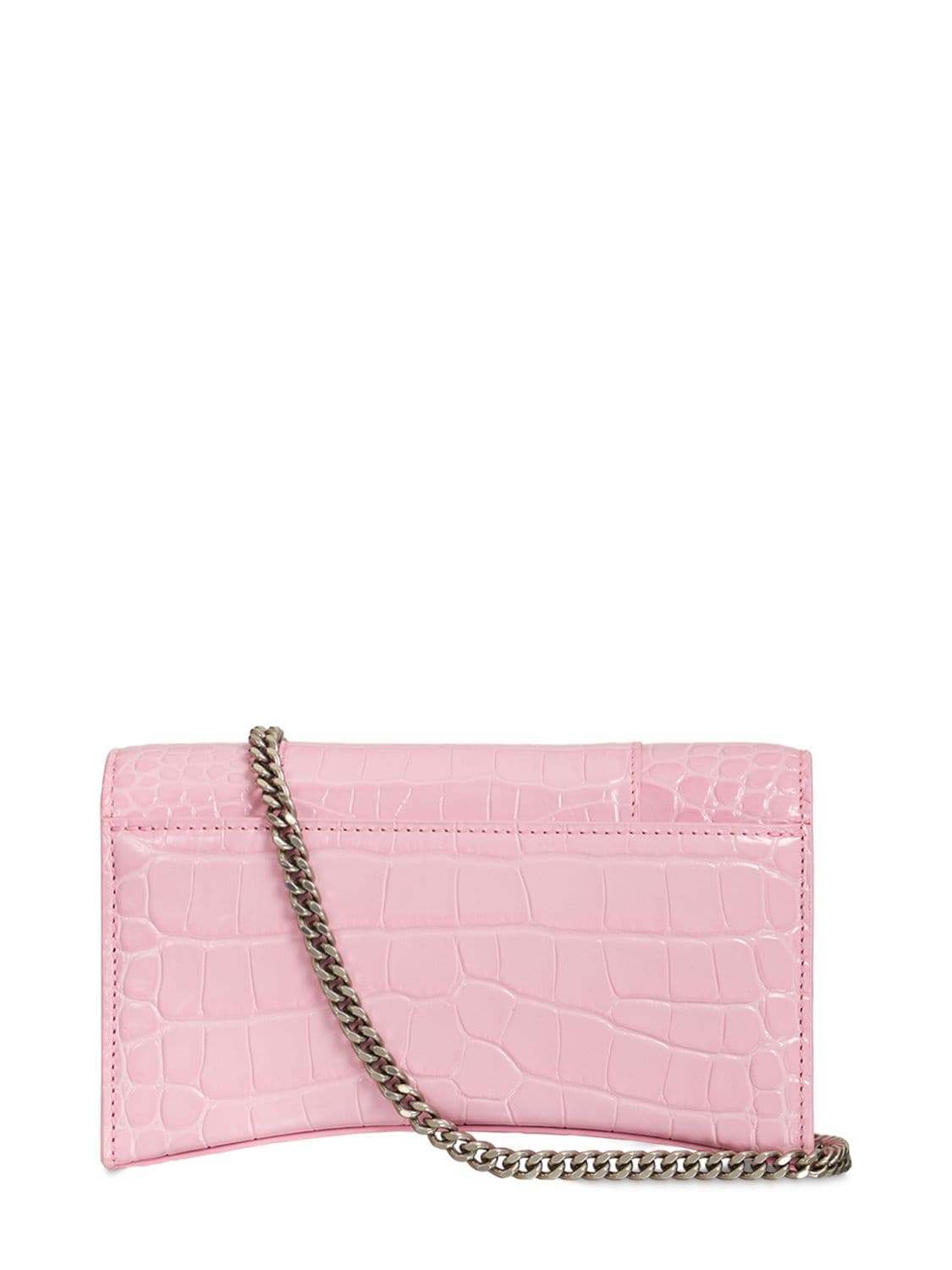 Balenciaga Pink Croc Embossed Leather Soft Hourglass Wallet on Chain Bag