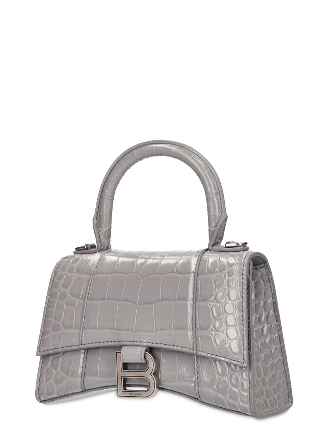Shop Balenciaga Croc Embossed Leather Shoulder Bag In  Grey