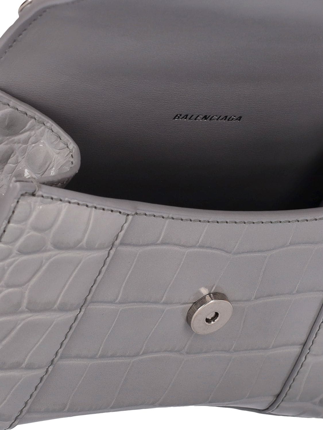 Shop Balenciaga Croc Embossed Leather Shoulder Bag In  Grey