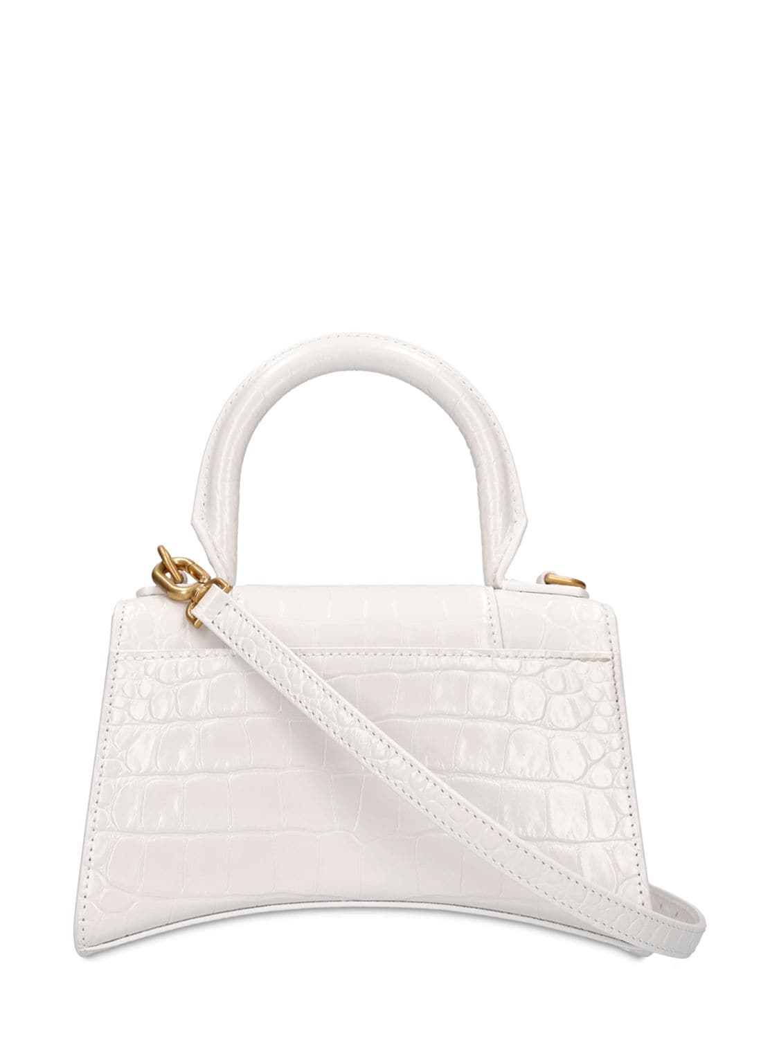 Shop Balenciaga Xs Hourglass Croc Embossed Leather Bag In White
