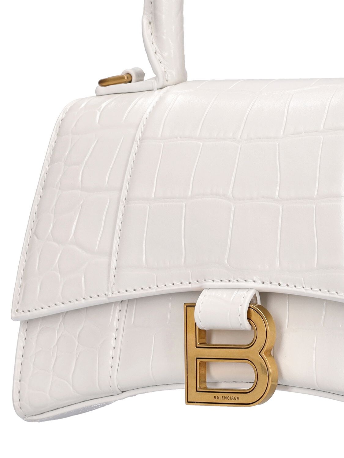 Shop Balenciaga Xs Hourglass Croc Embossed Leather Bag In White