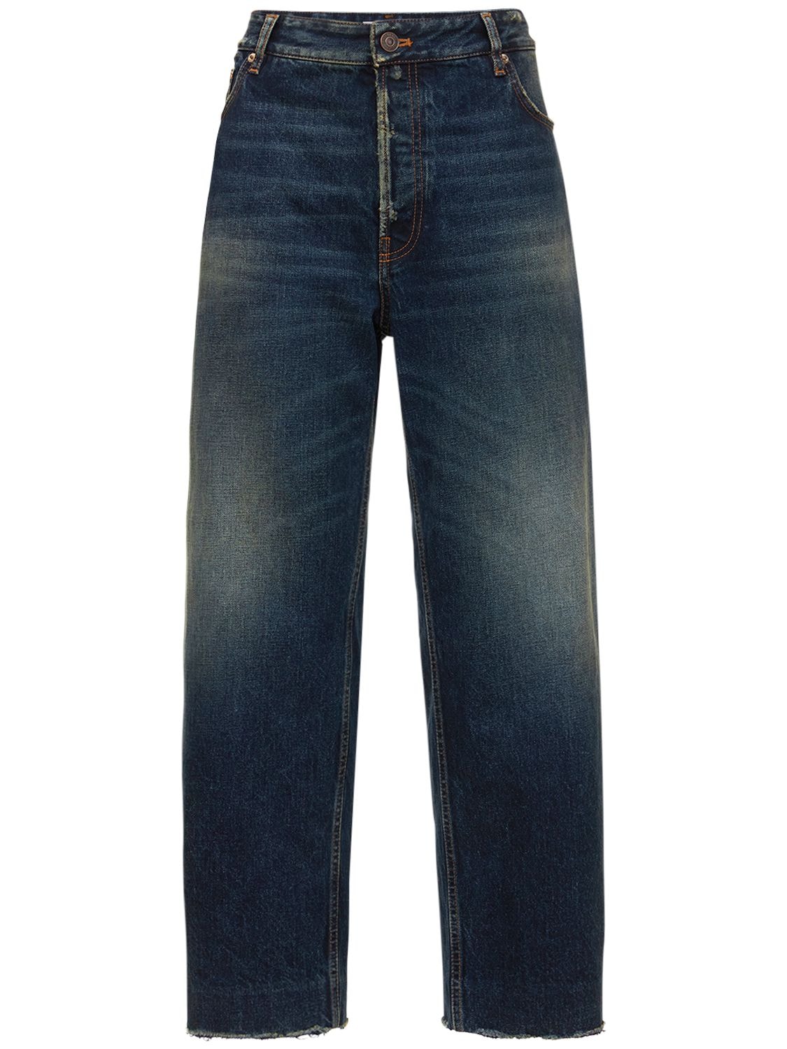 Balenciaga Cropped Cotton Denim Jeans In Dark Blue