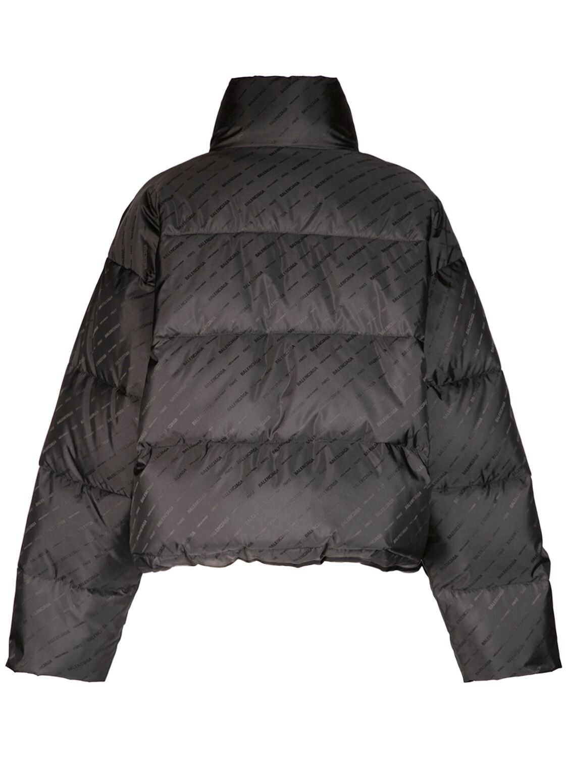 Shop Balenciaga Jacquard Logo Nylon Puffer Jacket In Black