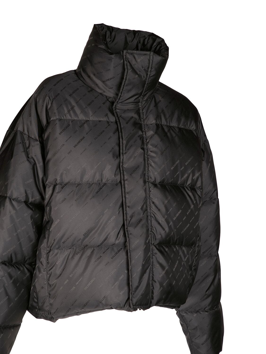 Shop Balenciaga Jacquard Logo Nylon Puffer Jacket In Black