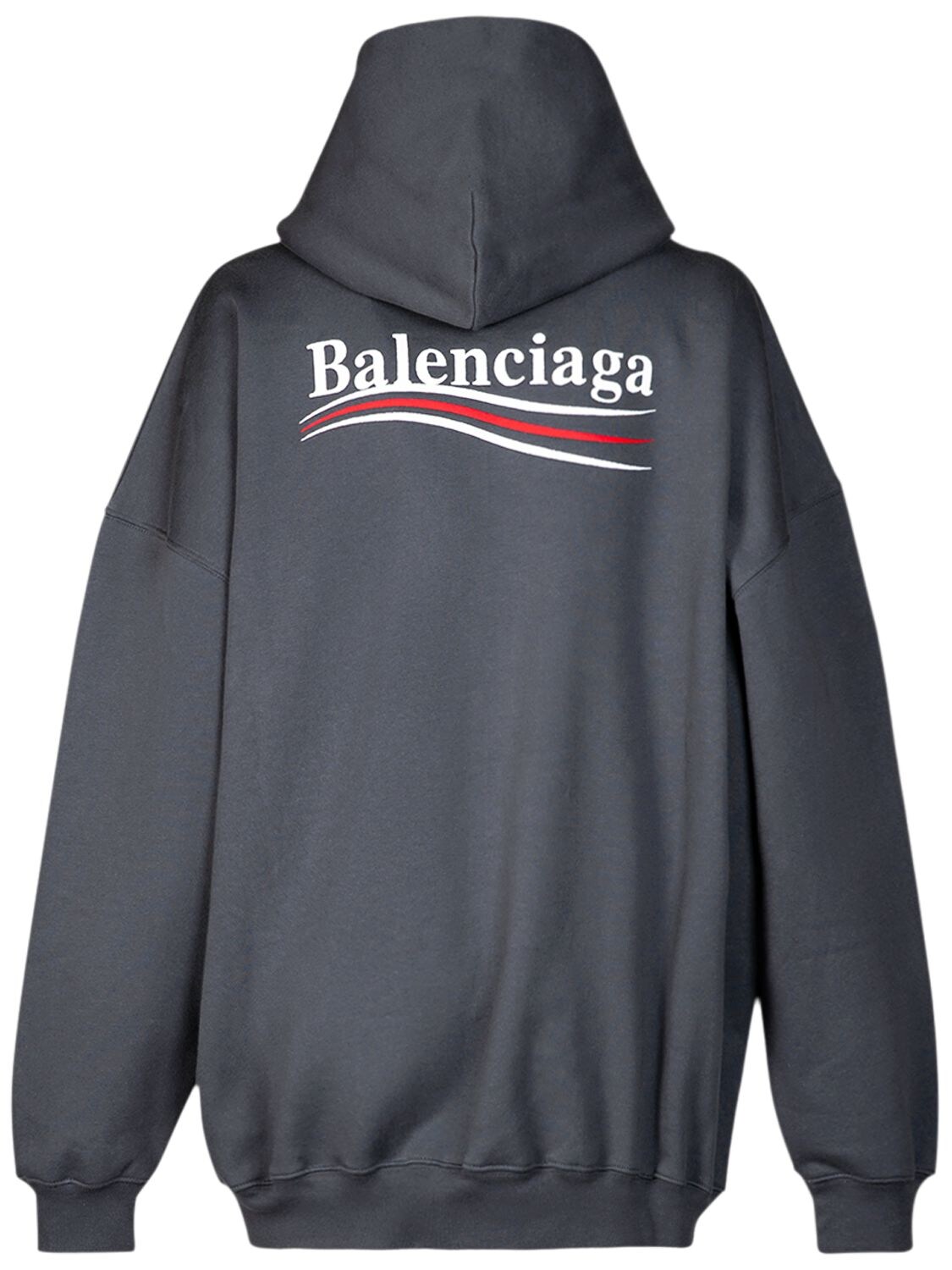 Shop Balenciaga Political Campaign Cotton Hoodie In Dark Grey