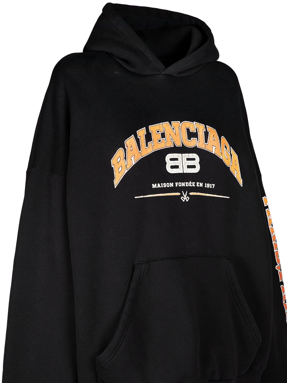 Shop Balenciaga Maison  Cotton Hoodie In Black,orange