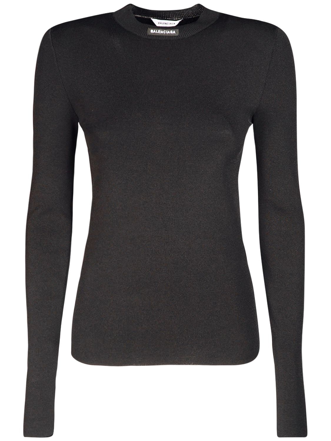 Balenciaga Fitted Viscose Blend Knit Top In Black