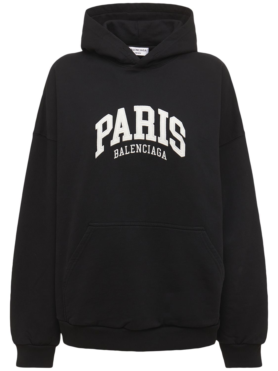 Shop Balenciaga Embroidered Wide Cotton Hoodie In Black