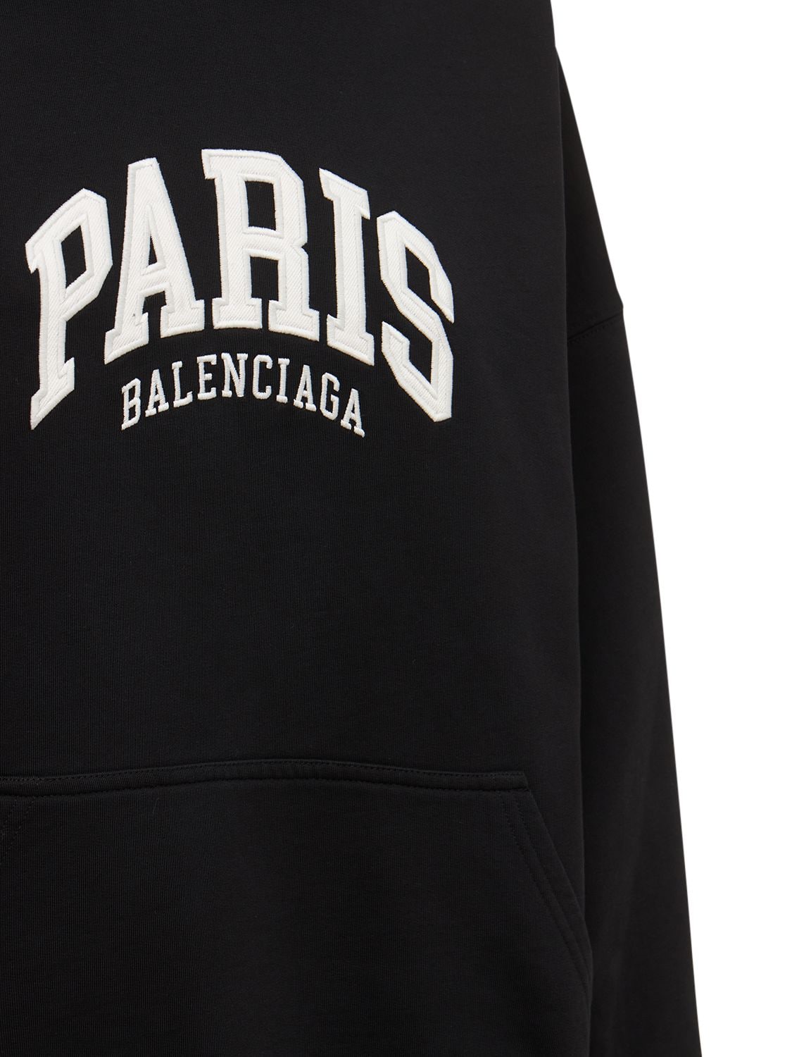Shop Balenciaga Embroidered Wide Cotton Hoodie In Black