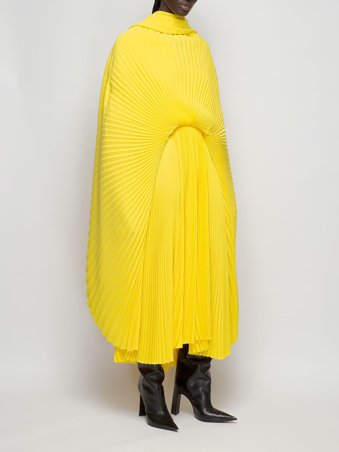 Shop Balenciaga Pleated Drape Dress In Citrus Yellow