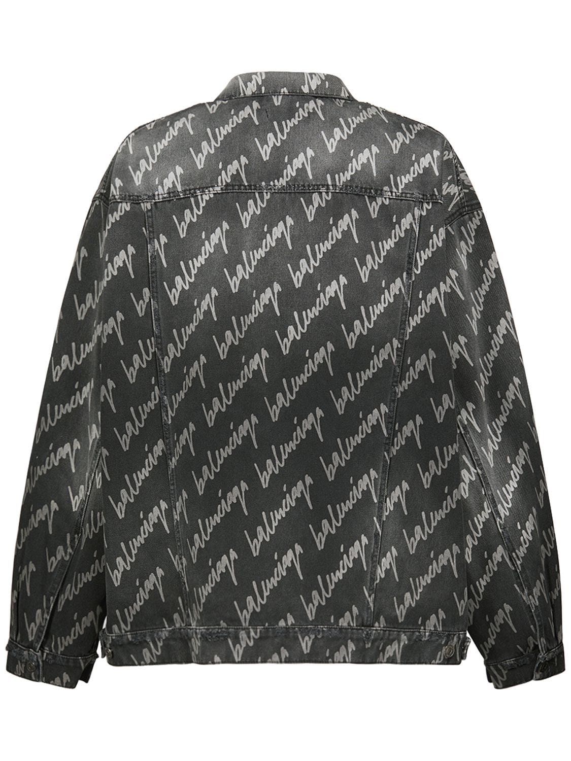 Shop Balenciaga Bell Sleeve Denim Jacket In Чёрный