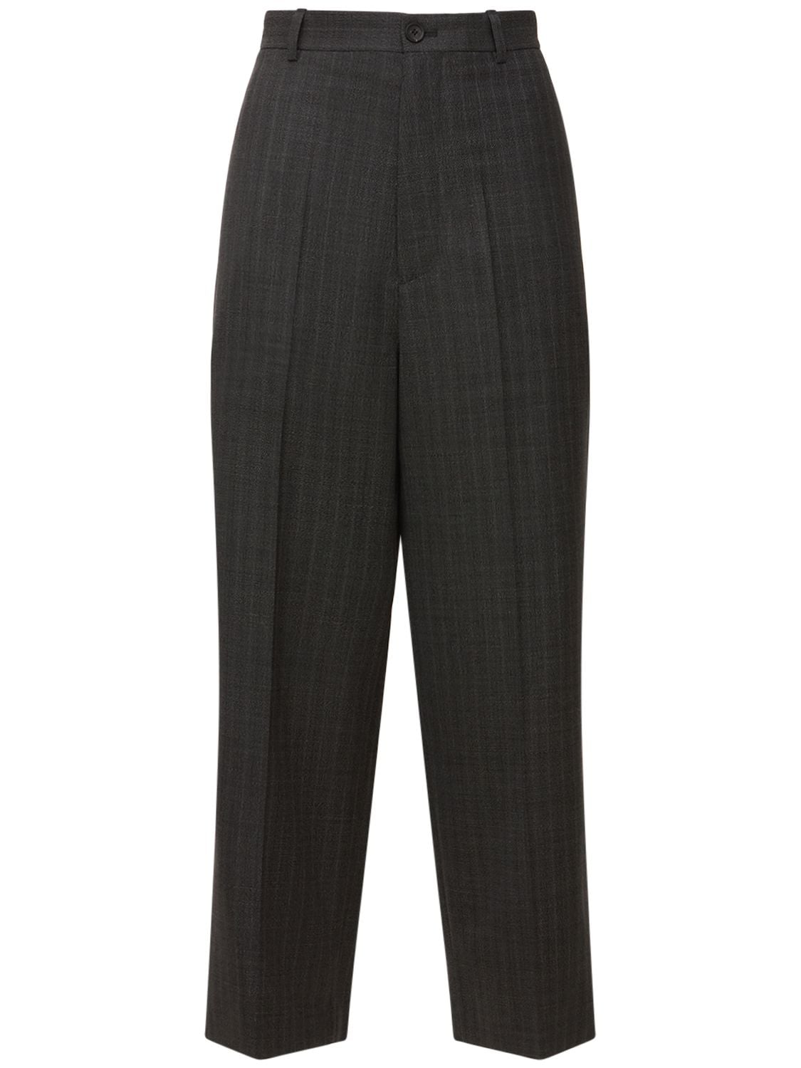 Balenciaga Wool Prince Of Wales Cropped Trousers In Grey