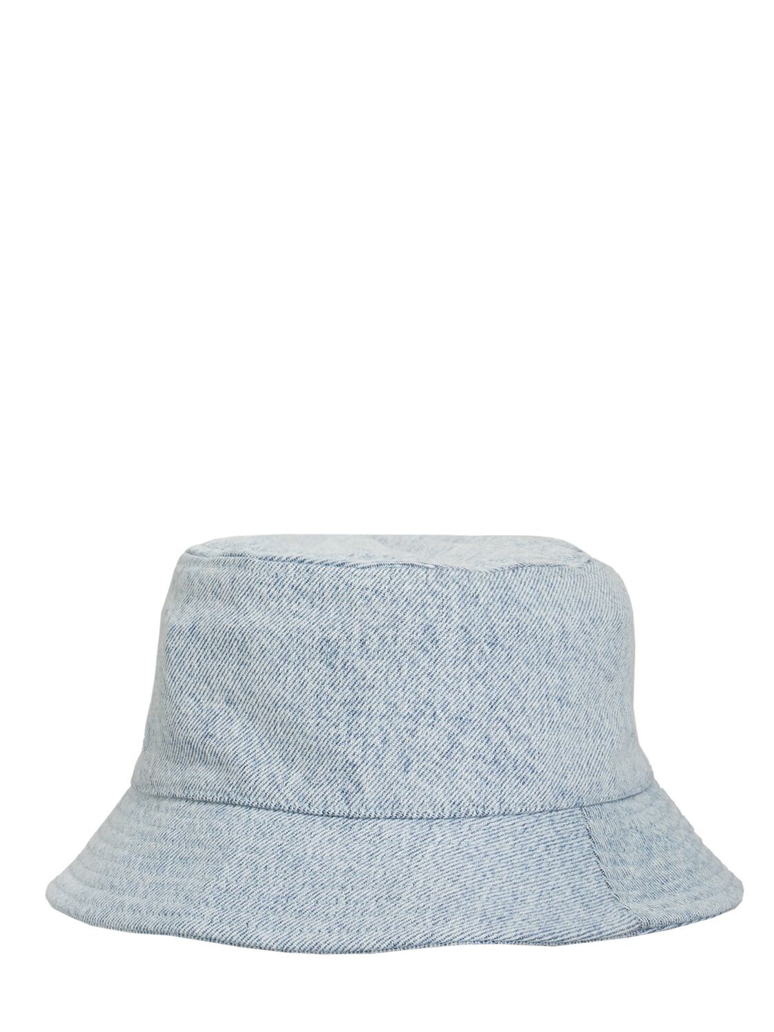 Shop Isabel Marant Embroidered Logo Cotton Denim Bucket Hat In Light Blue