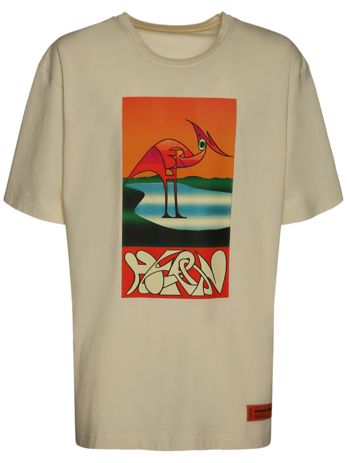Abstract heron print cotton t-shirt 