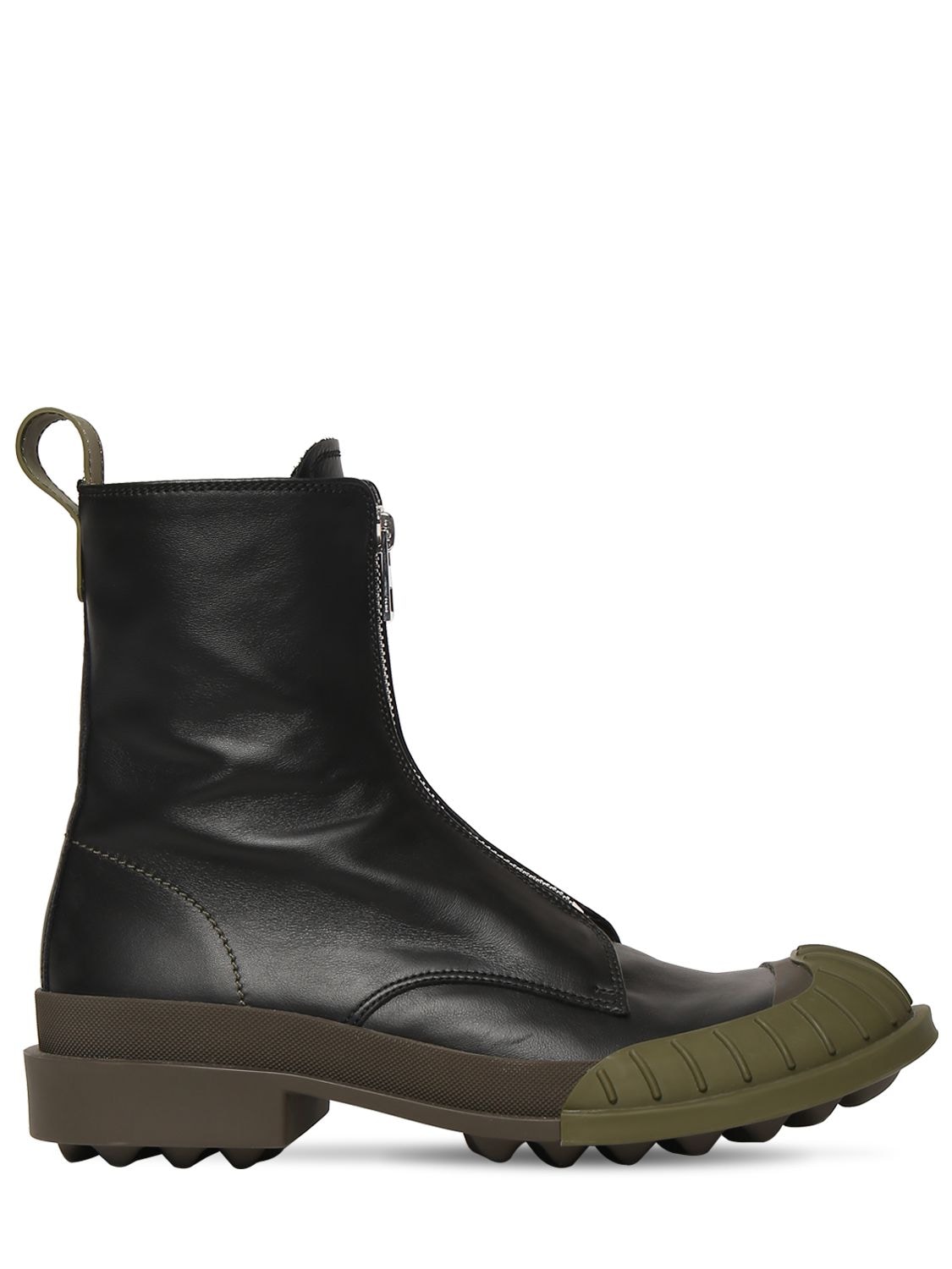 Loewe Leather Zip Up Boots In Black,khaki