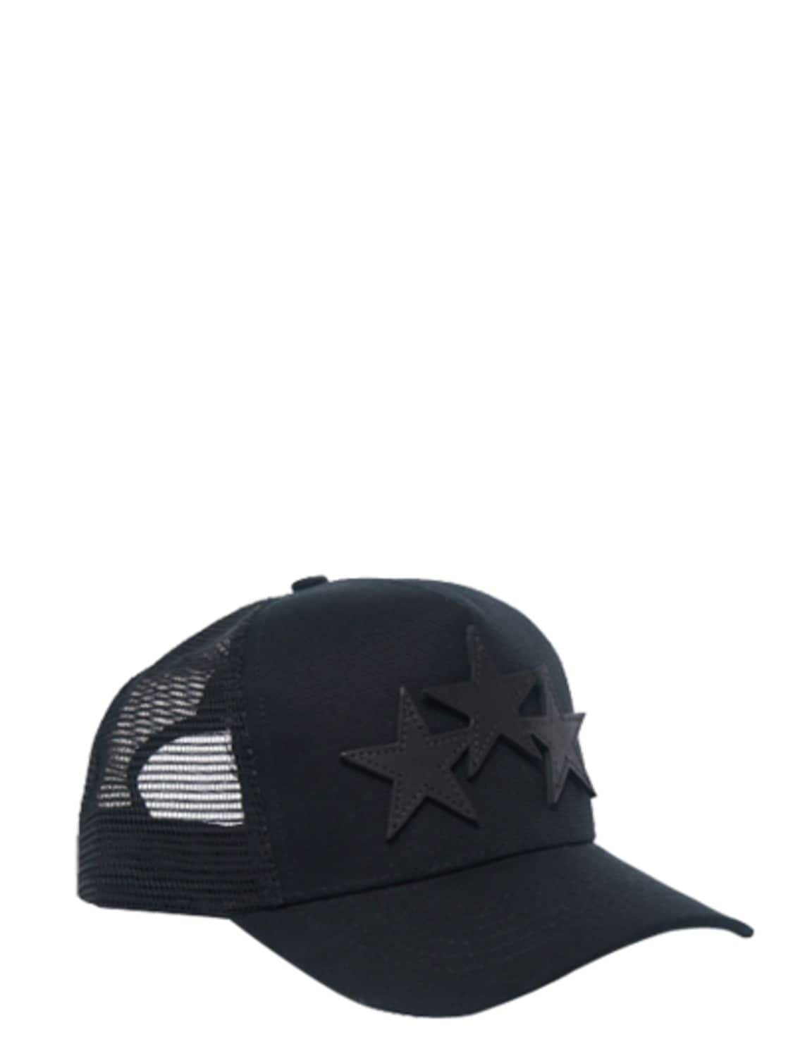 Shop Amiri 3 Star Cotton Canvas Trucker Hat In Black