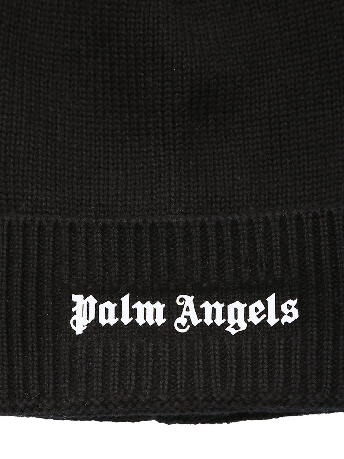 Shop Palm Angels Logo Printed Cotton Knit Beanie In Black,white