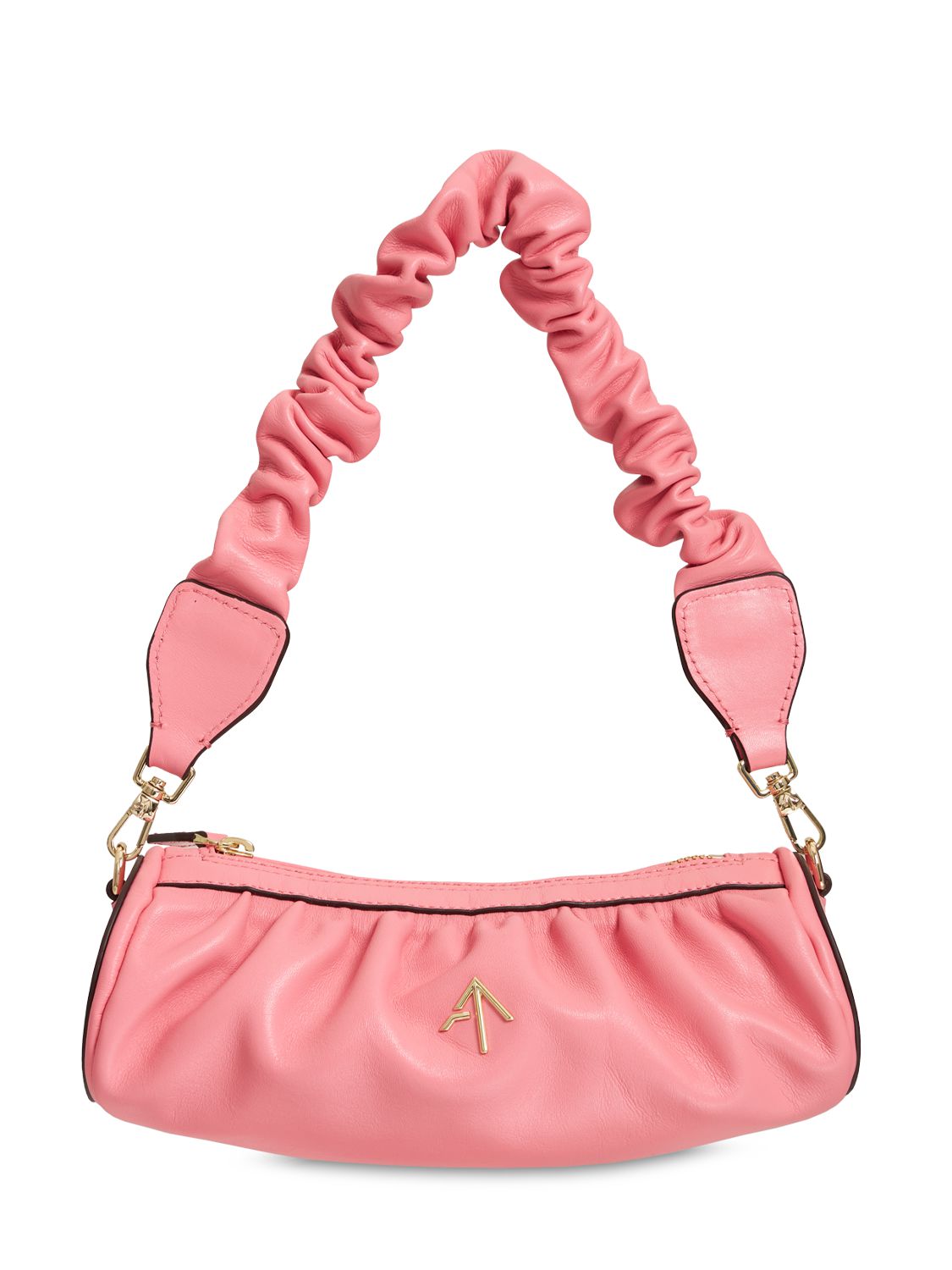 Manu Atelier Ruched Mini Cylinder Soft Leather Bag Begonia Luisaviaroma