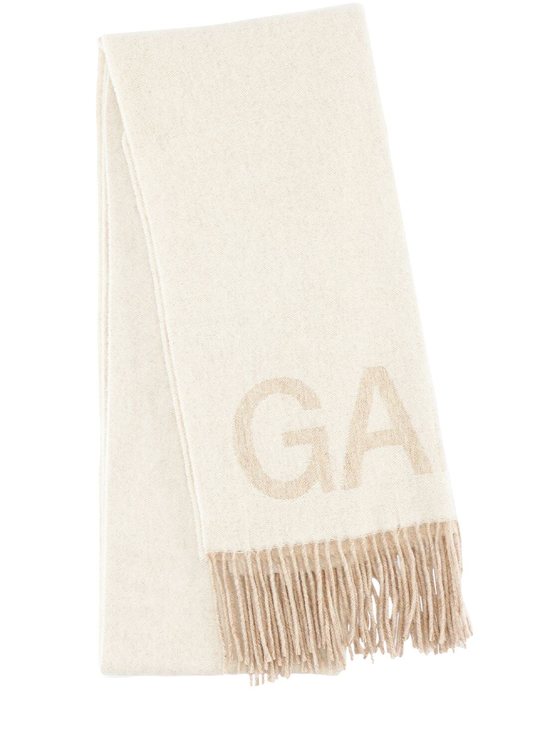 GANNI LOGO RECYCLED WOOL FRINGED SCARF,75IJ5W026-MTM10