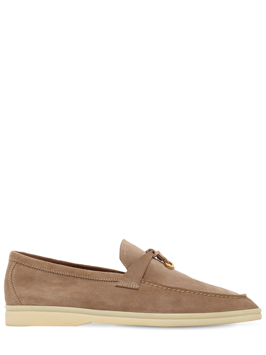 Loro Piana 10mm Summer Charms Walk Suede Loafers In Серо-коричневый