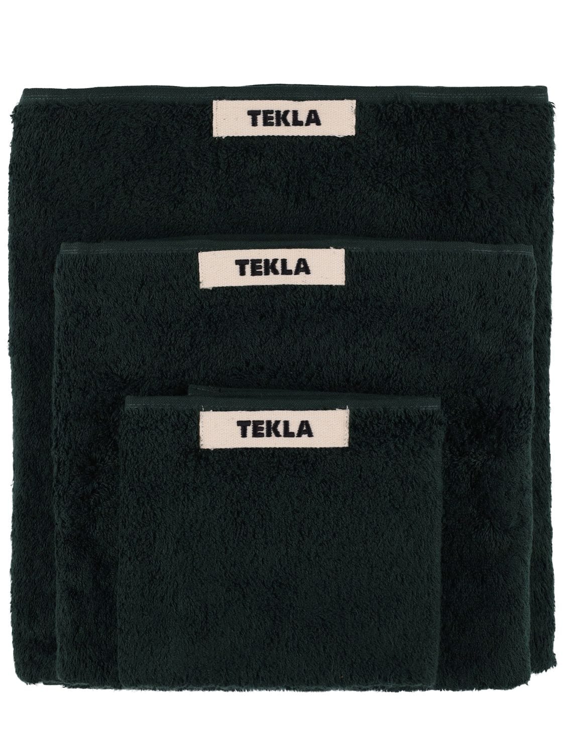 Tekla Set Of 3 Organic Cotton Towels In Green