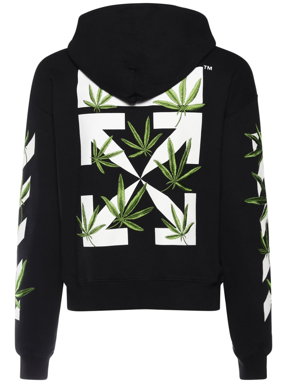 Off-white Weed Arrow Cotton Jersey Hoodie In Black | ModeSens