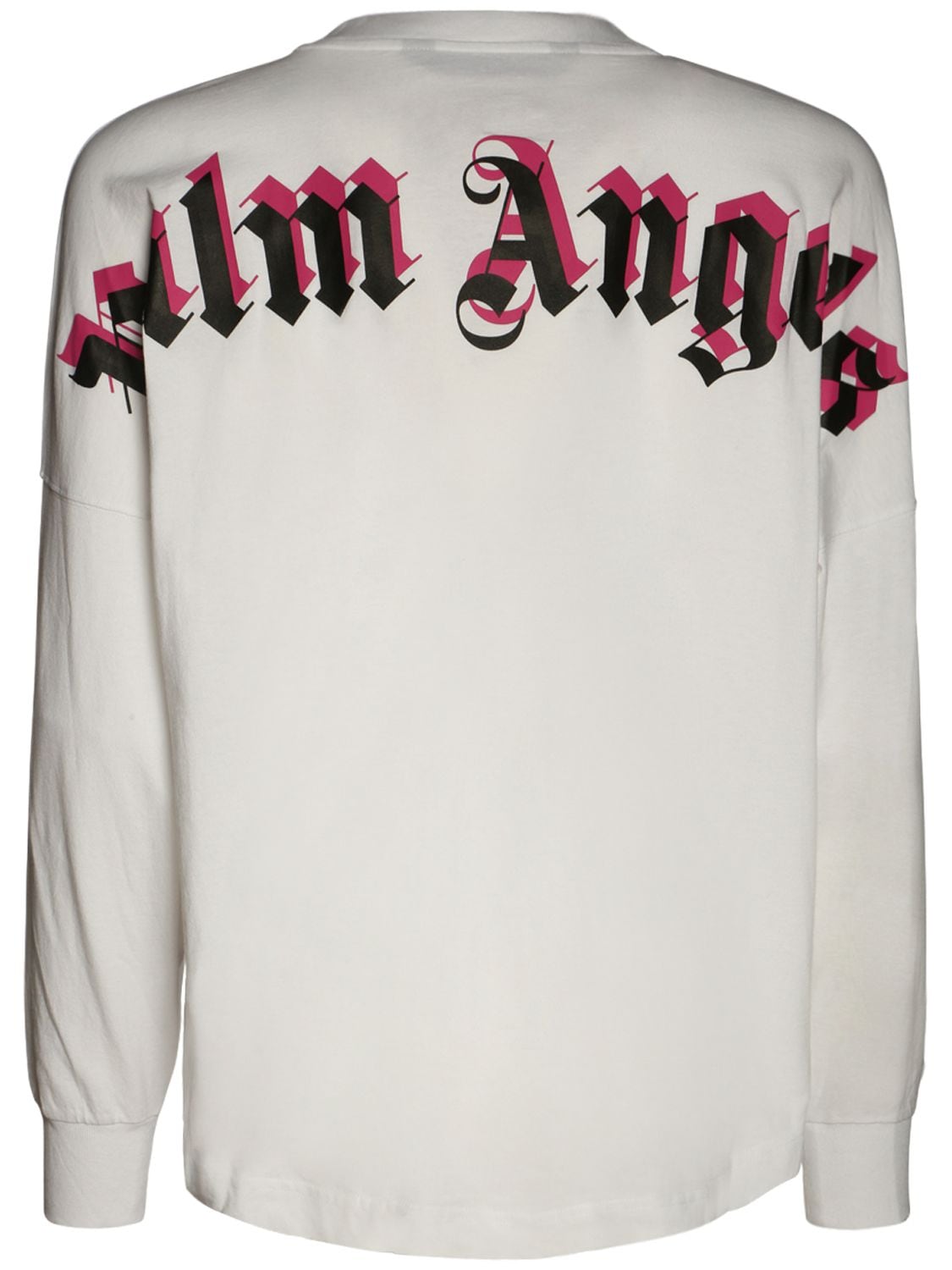 Palm Angels Logo Print Over Cotton  T-shirt In 白色,桃红色