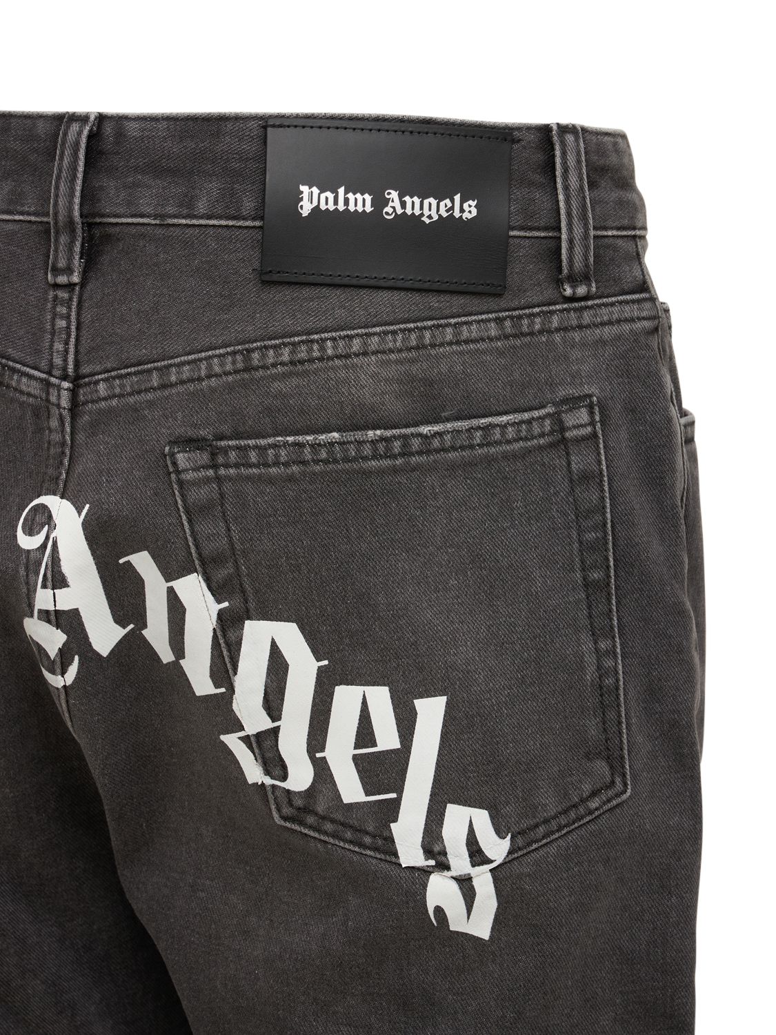 Shop Palm Angels 17.1cm Logo Print Cotton Denim Jeans In Black,white