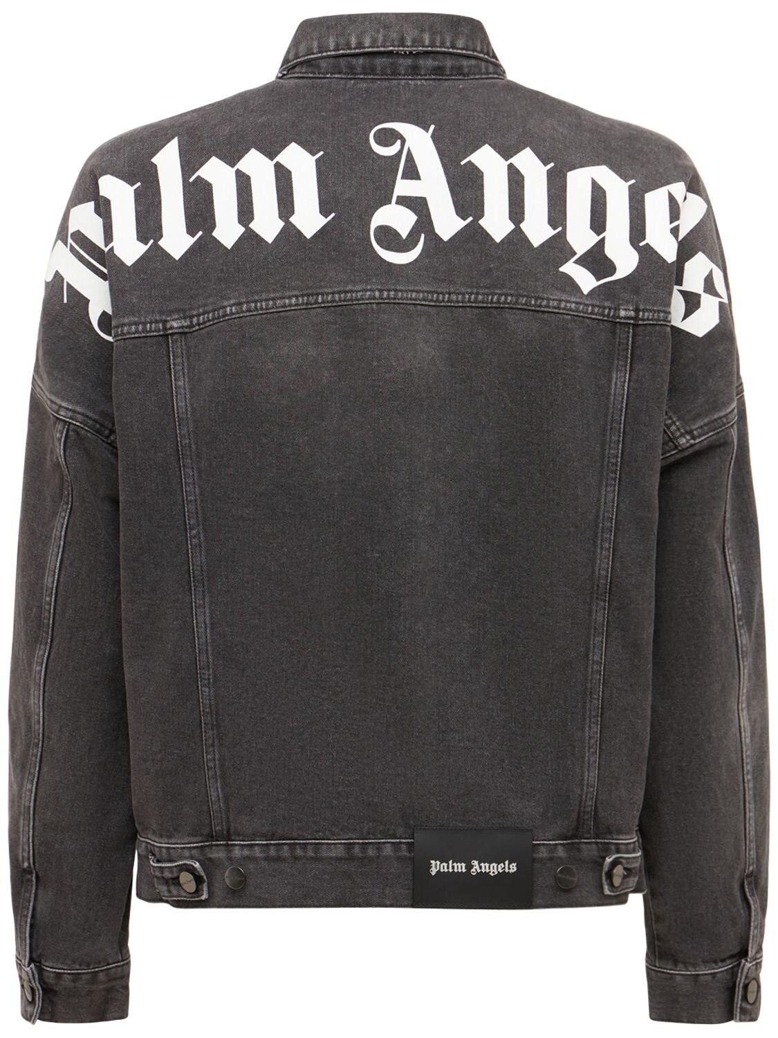 Shop Palm Angels Logo Print Cotton Denim Jacket In Black,white