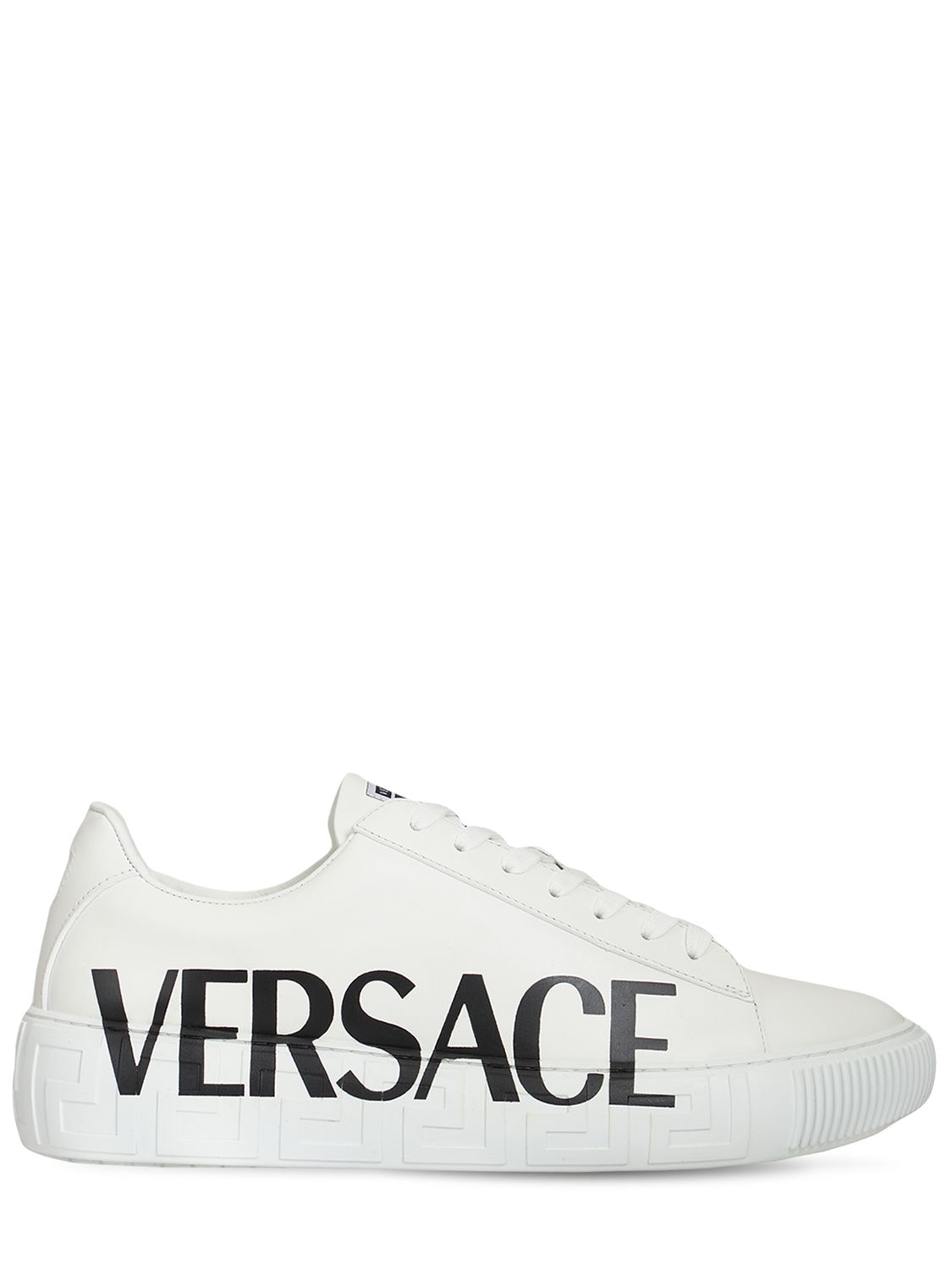 VERSACE Logo Print Leather Low Top Sneakers