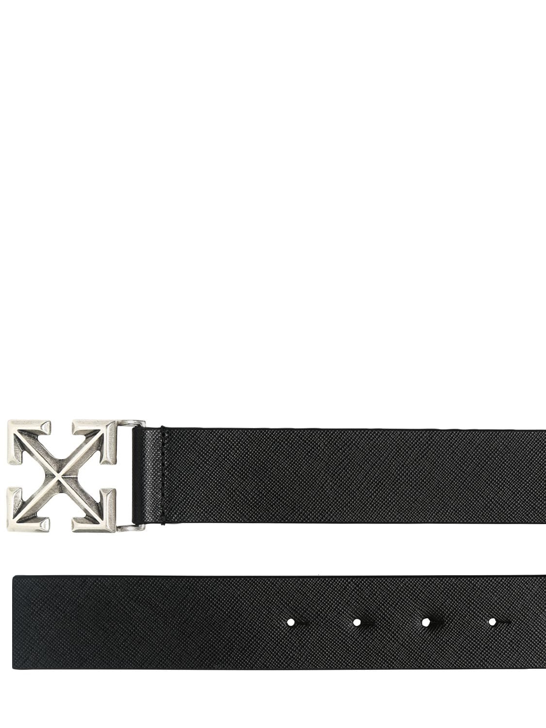 Shop Off-white 3.5cm Arrow Leather Belt In 블랙,실버