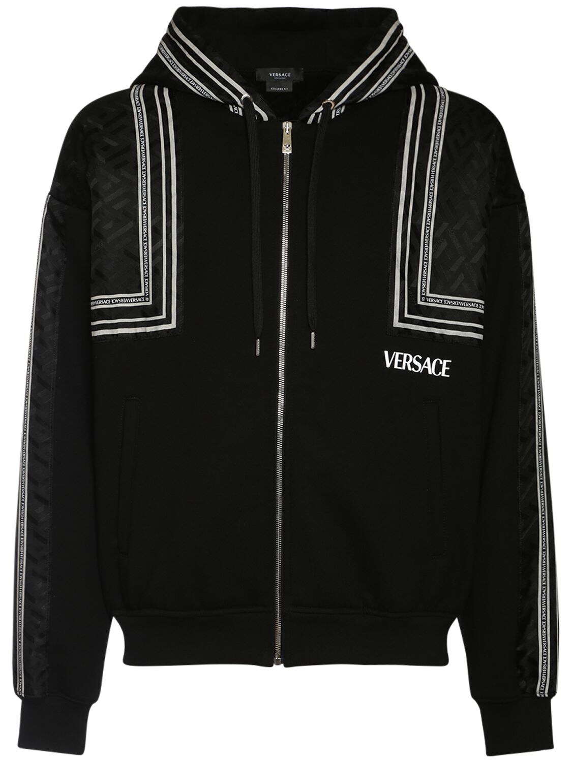 Versace Greca Signature Cotton & Silk Hoodie In Black | ModeSens