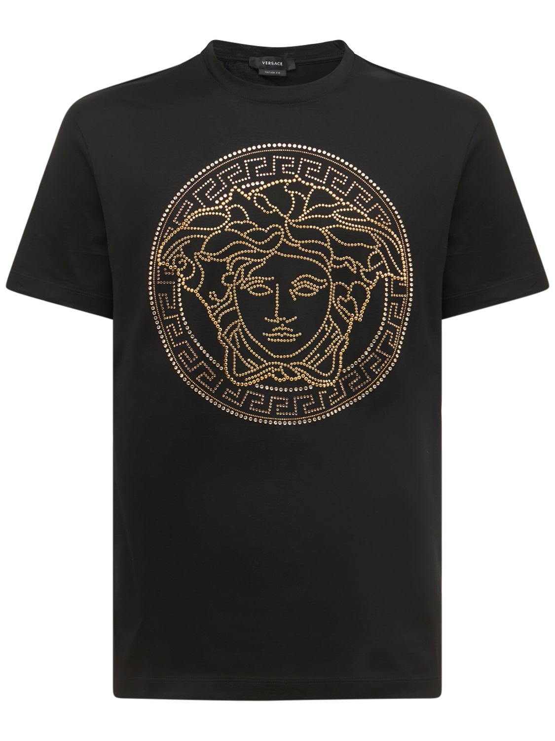 Versace Medusa Studded Cotton Jersey T-shirt In Black,gold | ModeSens