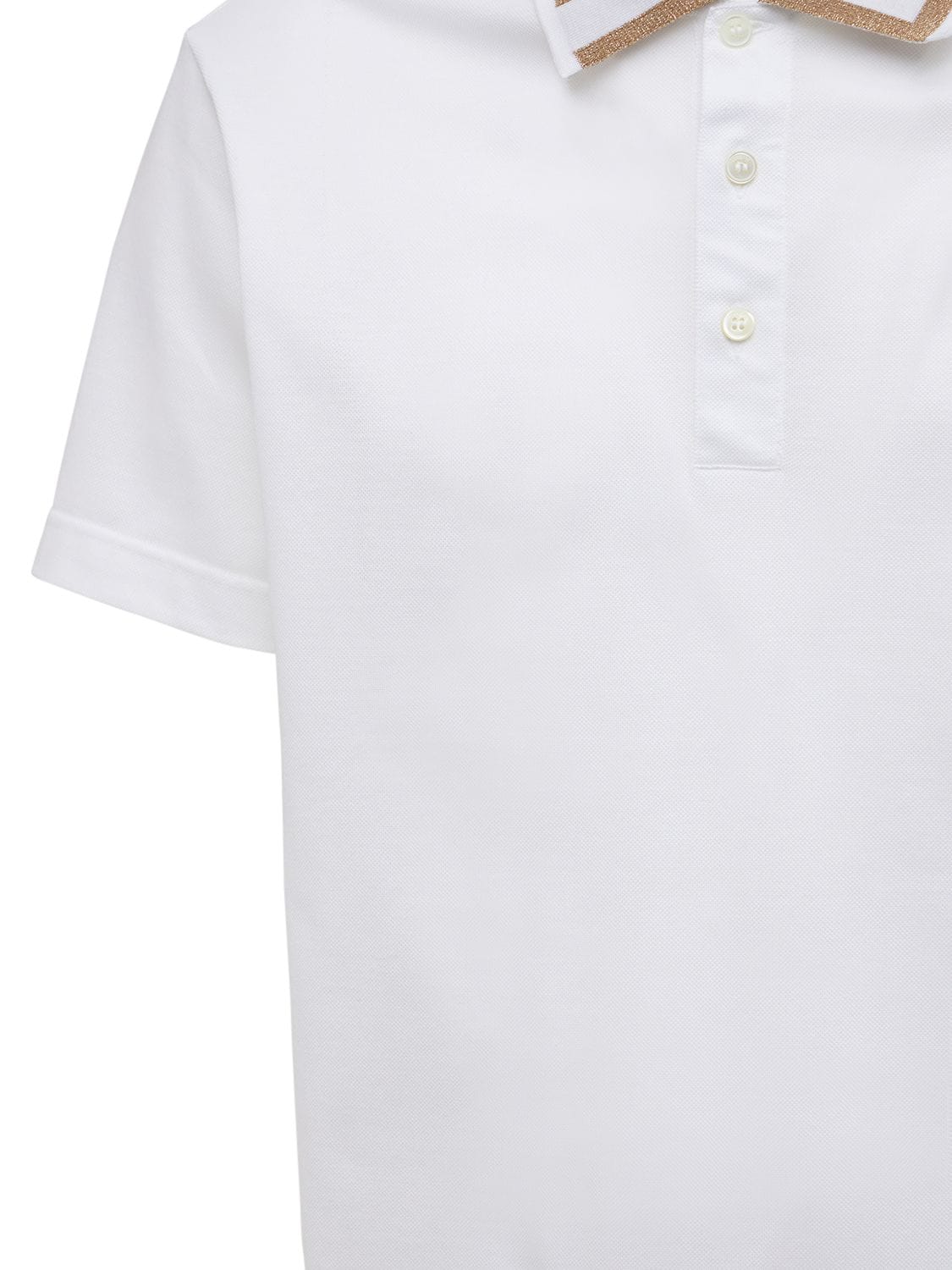 Shop Versace Greca Lurex Cotton Piquet Polo In White,gold