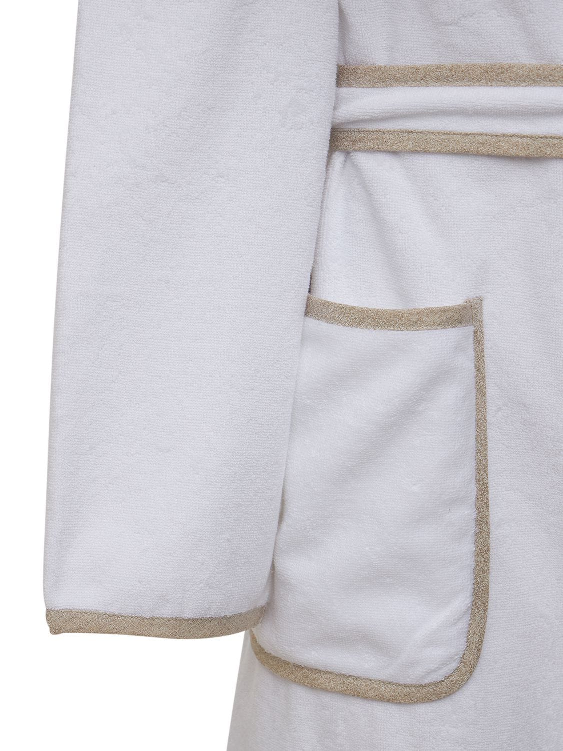 Frette Light Terrycloth & Linen Crepe Bathrobe In White,beige | ModeSens