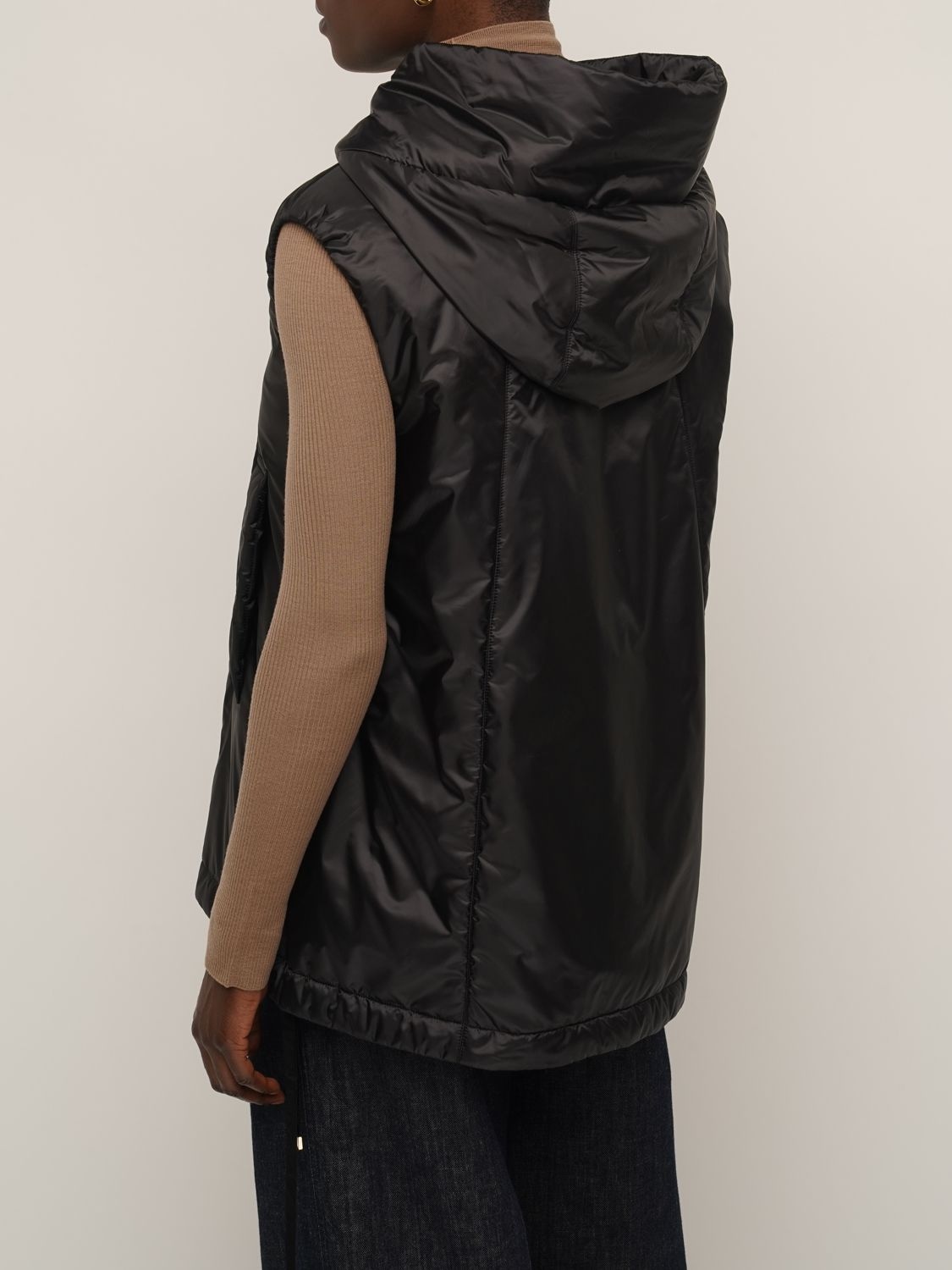 Shop Max Mara Greengo Waterproof Hooded Padded Vest In Black