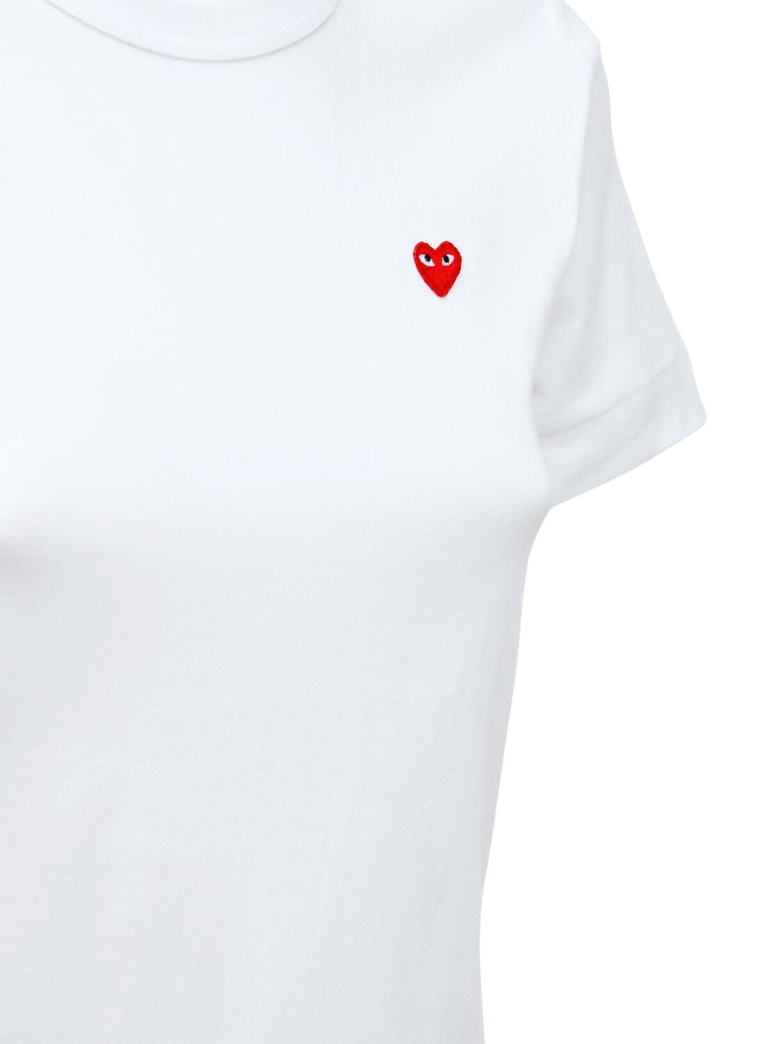 Shop Comme Des Garçons Play Embroidered Red Heart Cotton T-shirt In White