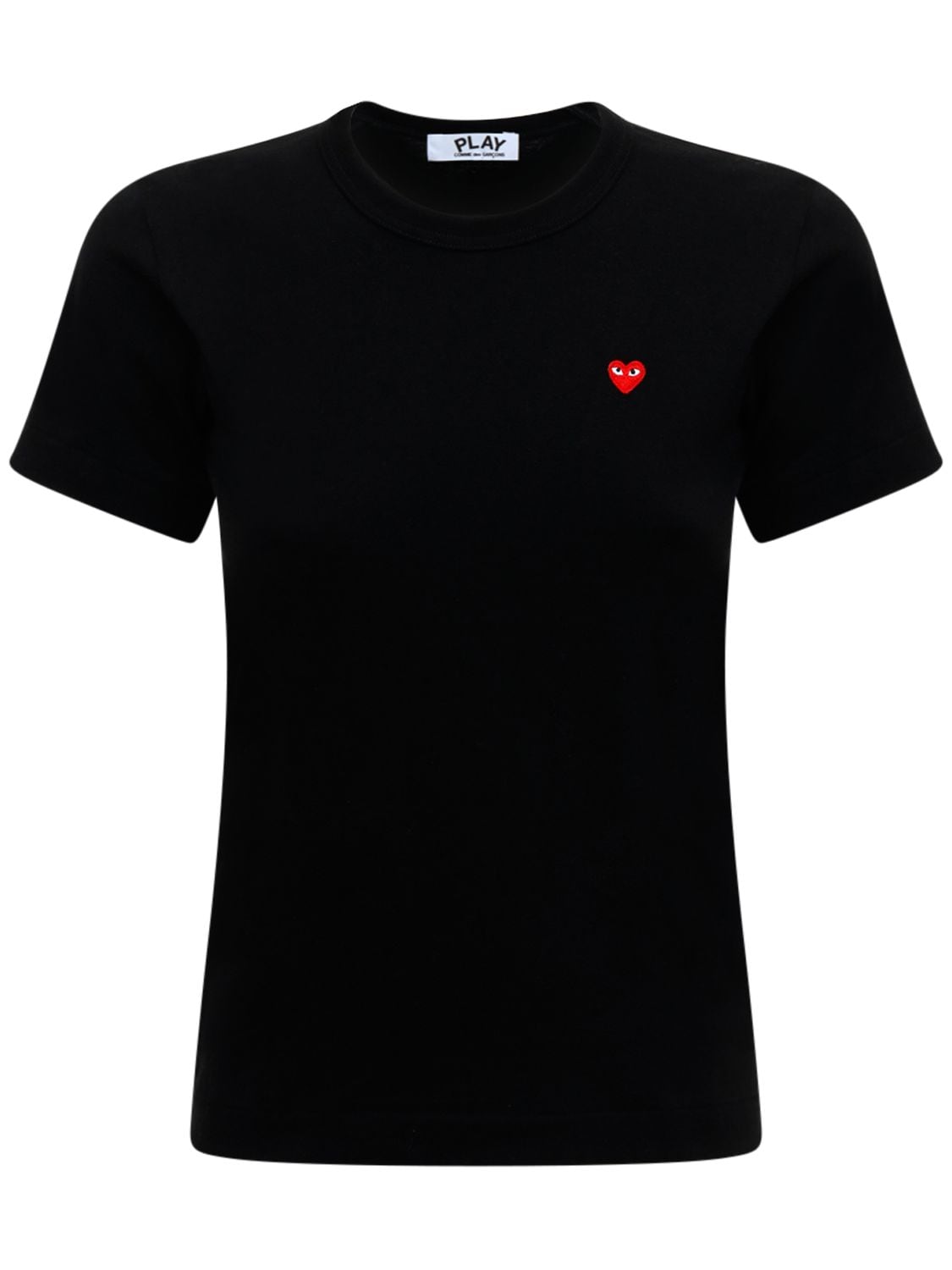 Shop Comme Des Garçons Play Embroidered Red Heart Cotton T-shirt In Black